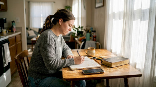 Woman setting faith goals at kitchen table